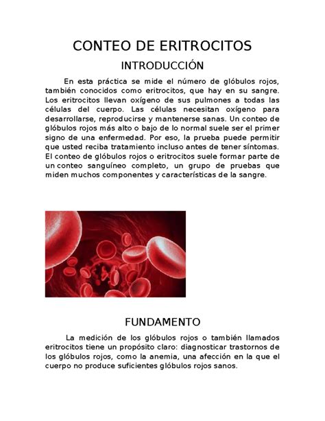 Conteo DE Eritrocitos - resumen de exposicion - CONTEO DE ERITROCITOS