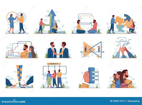 Merger Concept Set Collaboration And Teamwork Stock Vector