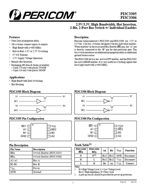 Pi3c3305ue Pericom Semiconductor Corporation Enables Hoja De Datos