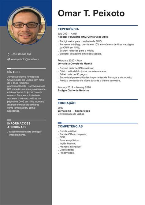 Curriculum Vitae Português Exemplos Em Word Ou Pdf