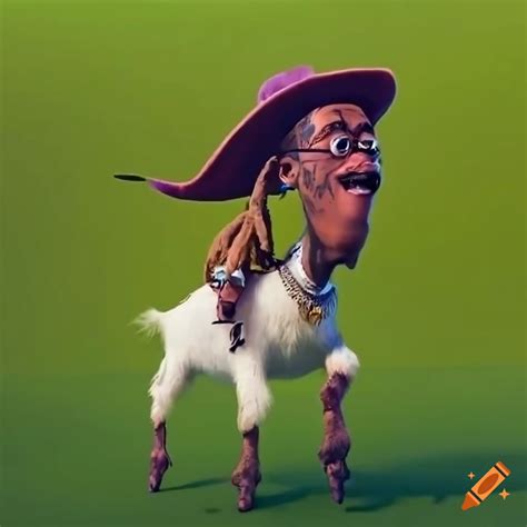 Photorealistic Image Of Lil Wayne Riding A Goat