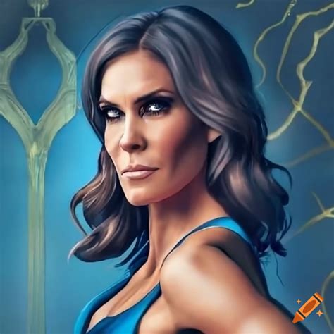 Fantasy Art Of Daniela Ruah As A Muscular Goddess Of Wisdom In A Blue