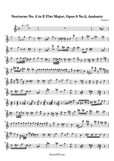 Nocturne No 2 In E Flat Major Opus 9 No 2 Andante Sheet Music