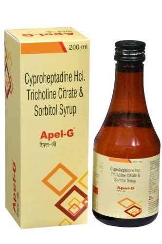 Cyproheptadine Hcl Tricholine Citrate Sorbitol Apel G Syrup Grade