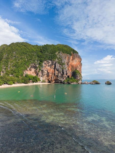 Premium Photo Aerial View Of Tropical Sandy Railay Beach With