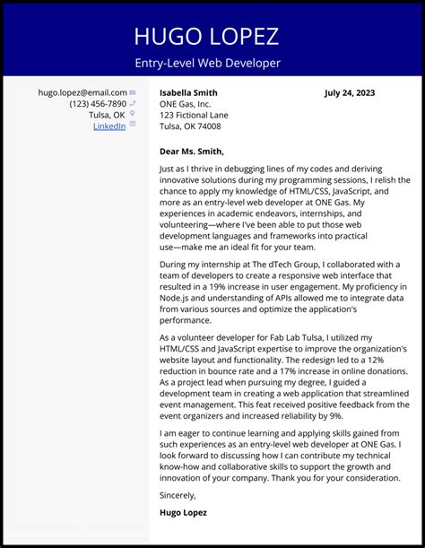 Web Developer Cover Letter Examples Designed For