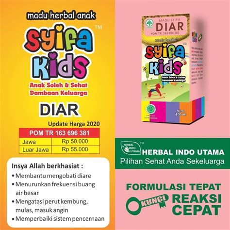 Jual Hiu Madu Anak Syifa Kids Diar Mengatasi Diare Pada Anak Herbal