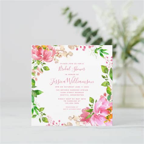 Pink Watercolor Flowers Bridal Shower Invitation Zazzle