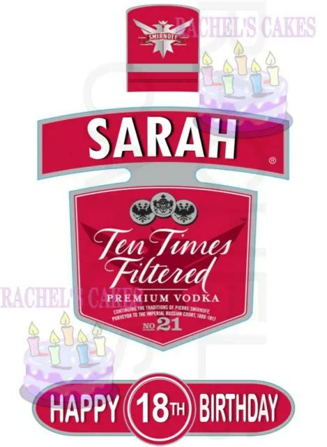 EDIBLE ICING SMIRNOFF Vodka Bottle Label Personalised Cake Topper