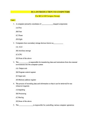 Fillable Online Mgu Ac Bcaintroduction To Computer For Bca Offcampus
