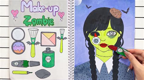 🐾paper Diy🐾 Wednesday Zombie Makeup 💄💋 Paper Cosmetics 수요일 아담스와 이니드