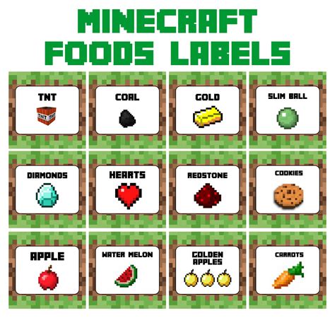 Minecraft Printable Food Labels Free Web Minecraft Printable Party Food