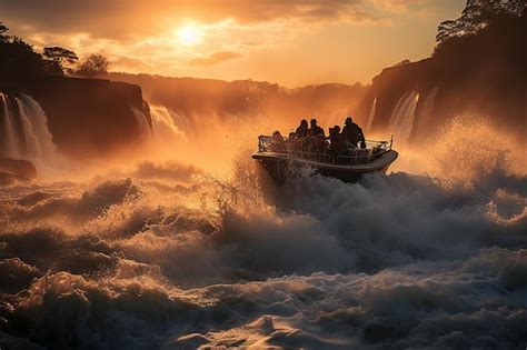 Premium AI Image | Iguazu Falls Adventure Boat Tour