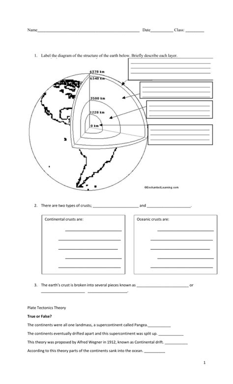 Plate Tectonics Worksheet