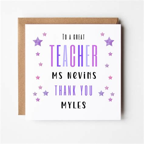 Teacher Thank You Card Personalised Card For School Teacher School Leaver Card For Teacher