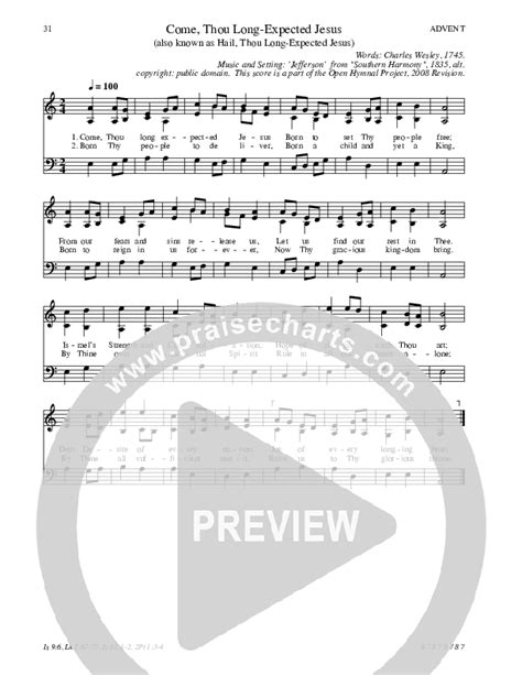 Come Thou Long Expected Jesus Hymn Sheet Traditional Hymn Praisecharts