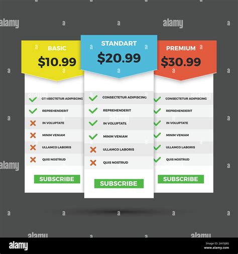 Pricing Table For Websites And Applications Vector Template Basic