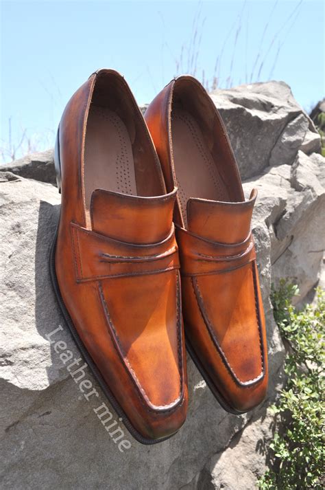 Best Handmade Leather Brown Patina Loafers Dress Shoes Men S Handmade