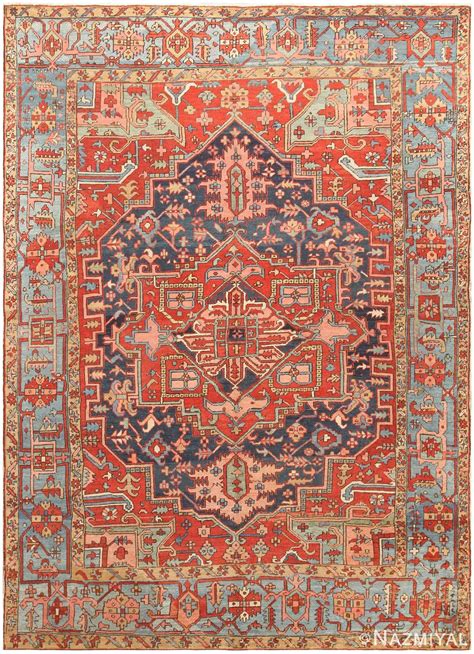 Antique Geometric Room Size Persian Heriz Rug 47110 Nazmiyal