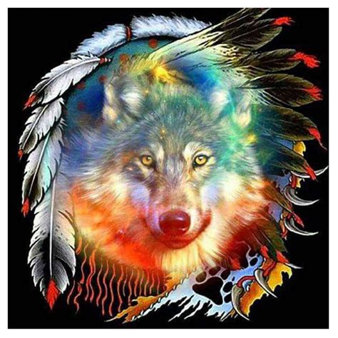 Color Wolf Dream Catcher 5d Diamond Painting