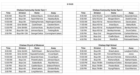 Basketball Game Schedule | Chelsea, AL