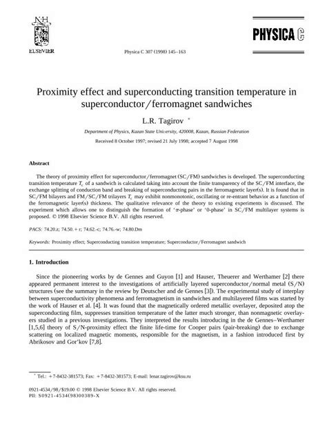 Pdf Proximity Effect And Superconducting Transition Temperature In