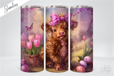 20Oz Easter Highland Cow Tumbler Wrap Graphic By TINTIN Design