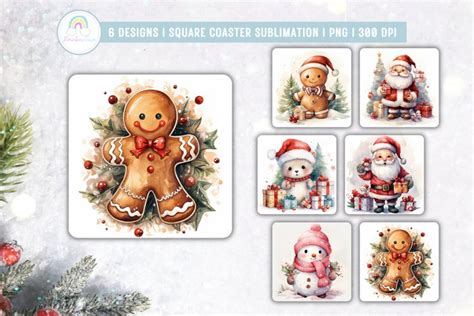 Cute Christmas Square Coaster Sublimation Designs