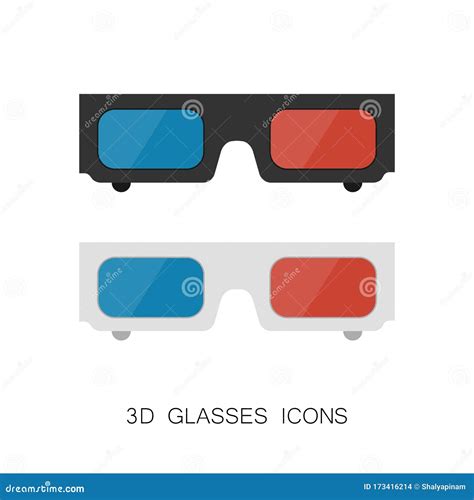 3D Cinema Glasses Icon Set Isolated On White Stock Vector