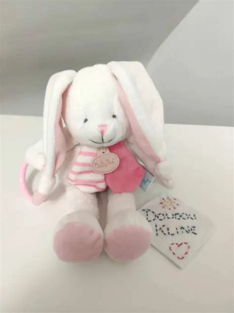 Peluche Doudou Lapin Blanc Rose Hochet Crac Pouet Layette Baby Nat