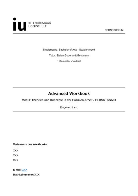 Advanced Workbook Theorien U Konzepte In Der Sozialen Arbeit