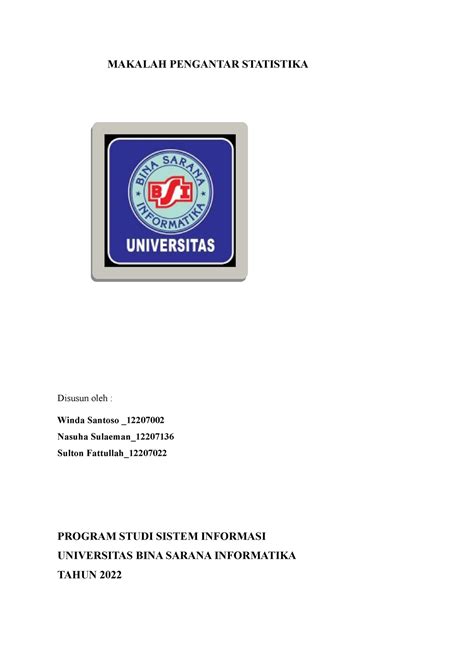 Tugas Makalah Pengantar Statistika Universitas Bina Sarana Informatika