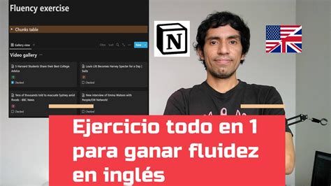 Ejercicio para practicar inglés Plantilla de Notion YouTube