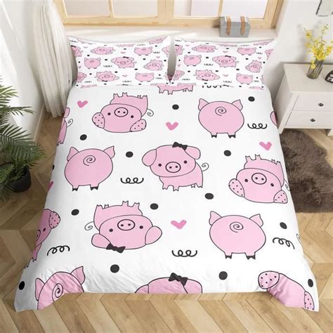 Pink Pigs Parure De Lit 140x200cm Kawaii Cartoon Pigs Pattern Parure