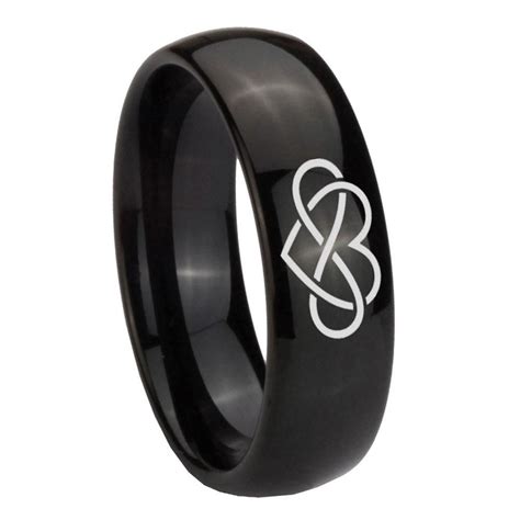 8mm Infinity Love Dome Black Tungsten Carbide Engagement Ring Mens