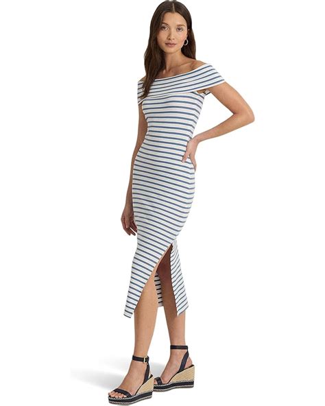 Womens Lauren Ralph Lauren Striped Off The Shoulder Midi Dress