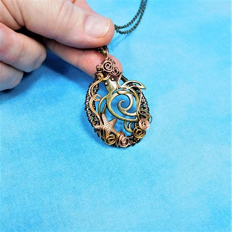 Woven Copper Sea Turtle Necklace Artistic Handmade Wire Wrapped