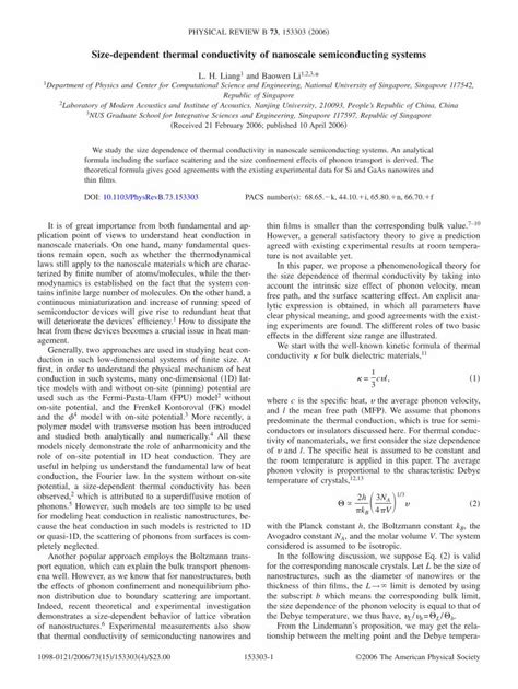 Pdf Size Dependent Thermal Conductivity Of Nanoscale Semiconducting