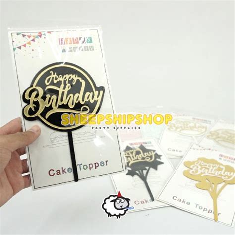 Jual Cake Topper Acrylic Warna Hbd Bentuk Love Emas Bintang Hitam