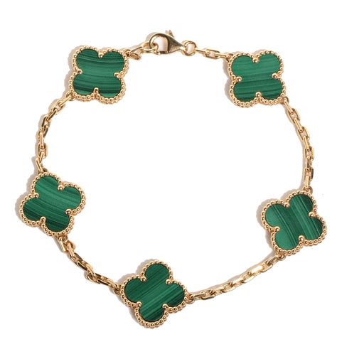 Van Cleef Arpels K Yellow Gold Malachite Motifs Vintage Alhambra