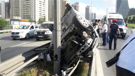 Emniyet kemeri hayat kurtardı Takla atan araçtan burnu bile