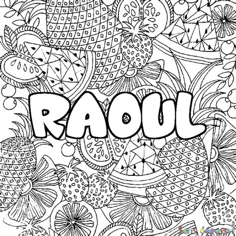 Coloriage prénom RAOUL décor Mandala fruits Sans Dépasser