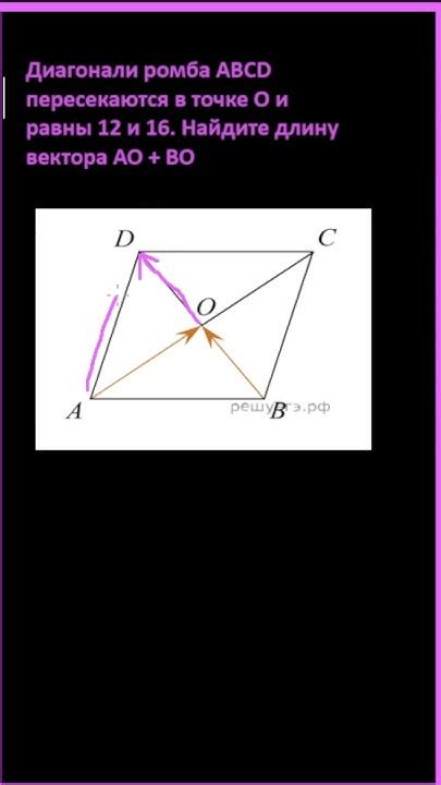 Диагонали ромба Abcd пересекаются в точке O и равны 12 и 16 Найдите длину вектора АО ВО Youtube
