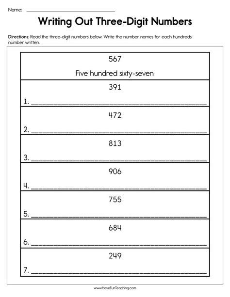 Writing Out Three Digit Numbers Worksheet By Teach Simple