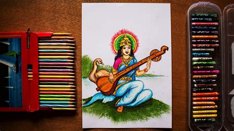 Puja Simple Easy Saraswati Drawing : She is the symbol of peace and purity.