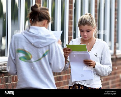 Students open their A-level results at the Lady Eleanor Holles School in Middlesex Stock Photo ...