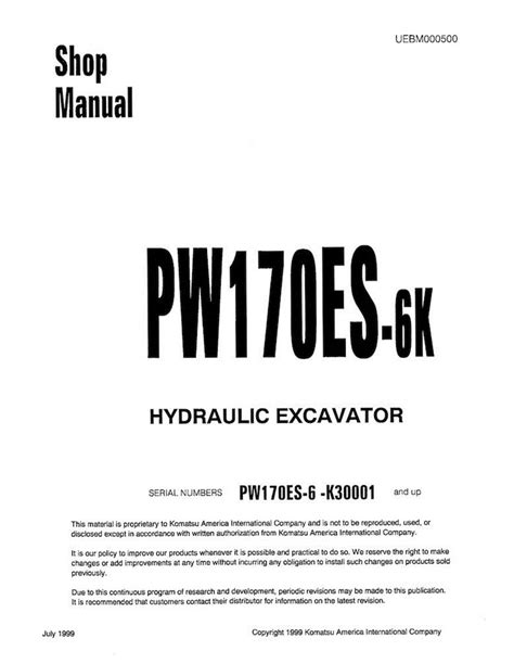 Komatsu PW170ES 6K Wheeled Excavator Pdf Shop Manual