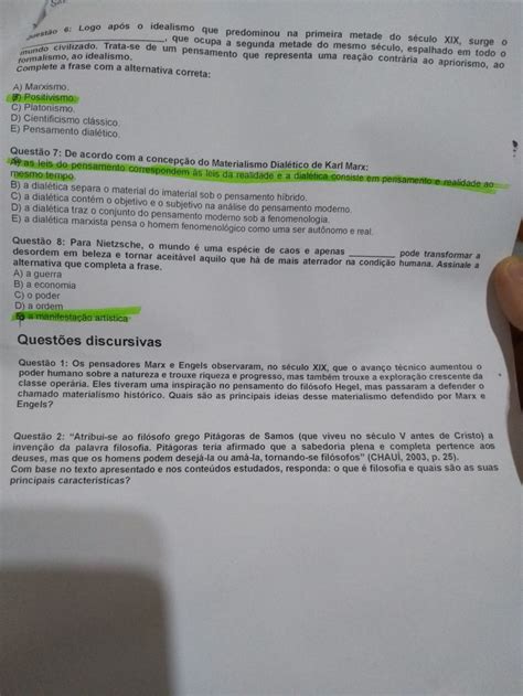 EXAME HISTORIA O PENSAMENTO FILOSOFICO CORRIGIDO EM VERDE História