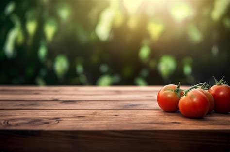 Premium Ai Image Wooden Table For Product Display With Tomatoes