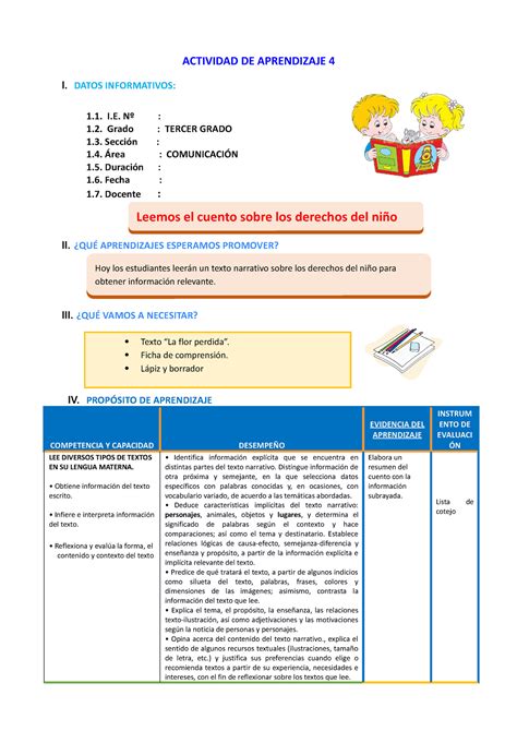 D4 A1 Sesion Leemos el cuento sobre los derechos del niño